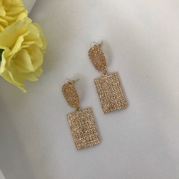Sparkly Cubic Zirconia Rectangular Drop Earrings - Picture 3 of 15